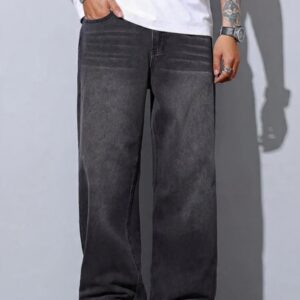 Baggy Black Denim Streetwear Outfit: Oversized White Tee, White Sneakers & Tattoo Style for Men....