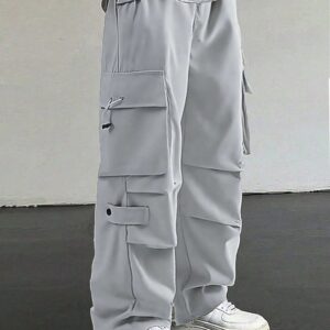 11 Profile Save Men's Solid Color Loose Fit Workwear Pants With Multiple Pockets